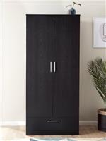 Panama 2 Door 1 Drawer Wardrobe Black Modern Bedroom FREE DELIVERY