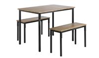 Bolitzo Oak Dining Table & 2 Black Benches For Family Dining Room