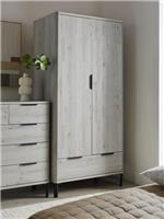 Harlem 2 Door 1 Drawer Wardrobe Grey Oak Effect Stylish Bedroom Storage