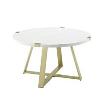 Round Coffee Table - White Faux Marble/Gold Elegant Living Room Furniture