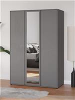 Layton Gloss 3 Door Mirrored Wardrobe Grey Modern and Spacious Bedroom Storage