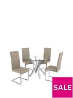 Chopstick 100cm Round Glass Dining Table + 4 Chairs Clear/Grey Stylish Dining