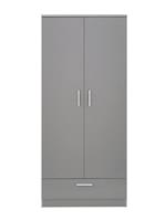 Panama 2 Door 1 Drawer Modern Wardrobe Grey with Hanging Bar Bedroom furniture