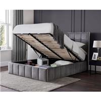 Gatsby Velvet King Size Bed Lift up With Storage In Light Grey Modern Bedroom