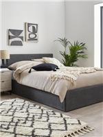 Porto End Lift Up Storage Ottoman Double Bed Dark Grey Textural Chenille Fabric