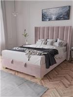 New Dakota Velvet Ottoman Double Bed Antique Rose | Winged Headboard | Gas Lift