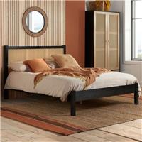 Birlea Croxley King Size Bed Black & Oak Rattan | Rattan Headboard | Solid