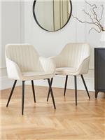 Alisha Pair of Fabric Dining Chairs Natural | Mid-Century Modern | Black Legs