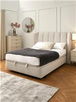 Jasper Lift Up Storage Double Bed Ivory | Winged Headboard | Ottoman Base