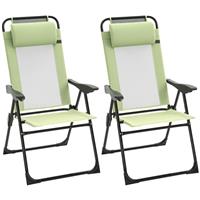 Outsunny Garden Chairs Set of 2 Folding Camping Chair Recliners, Green