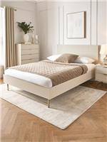 Cora Bed Frame Double - Ivory | Ribbed Headboard | Gold Metal Legs