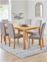 Primo 150cm Dining Table & 6 Fabric Chairs Set Wood Grey Modern