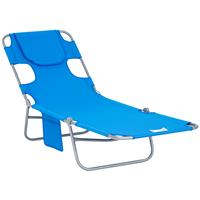 Outsunny Sun Lounger with Reading Hole, Folding Garden Lounger, Blue
