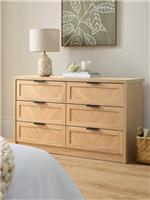 Chevry 3 + 3 Drawer Chest Oak Fishbone Effect Modern Bedroom Furniture