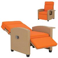 Outsunny Rattan Garden Recliner Sun Lounger w/ Flip Table, Khaki/Orange