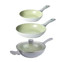 Salter Earth 3-Piece Frying Pan & Wok Set 20/24cm Frying & 28cm Wok, Glass Lid
