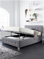 End Lift Up Linen Ottoman King Bed Grey Buttoned Headboard Storage Bed