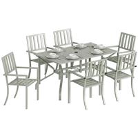 Outsunny 7 Pieces Patio Dining Set with Umbrella Hole for Garden, Light Grey