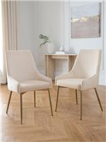 Nala Pair Of Dining Chairs Cream Fabric Brass Legs Mid Century Home Style