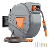 Outsunny Retractable Hose Reel Wall Mounted, 30+2m Hose Pipe Reel, Orange