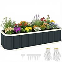 Outsunny Galvanised Raised Garden Bed with Gloves, Dark Grey