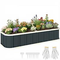 Outsunny Galvanised Raised Garden Bed with Gloves, Dark Grey