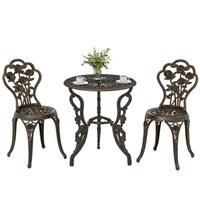 Outsunny Outdoor Bistro Set with Umbrella Hole Rose Design Metallic