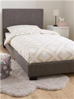 Riley Fabric Single Bed Frame Dark Grey Upholstered Headboard Bedroom