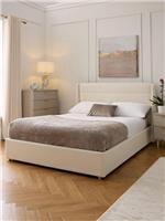 Gabriel Fabric Winged Bed Frame King Ivory Padded Headboard