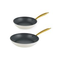 Salter Aerotech 2Pc Frying Pan Set 20/24cm Non-Stick Cooking Pans, Cream/Gold
