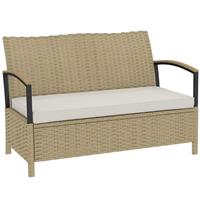 Outsunny 125L Garden Storage Bench, 2 Seater PE Rattan Outdoor Bench