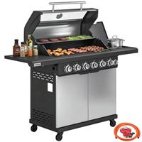 Outsunny 6+1 Burner Gas BBQ Grill, Barbecue Grill with Warming Rack, Silver