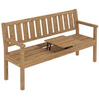 Outsunny Wooden Garden Loveseat Bench with Table and Hidden Shelf, Teak