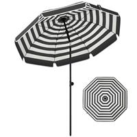 Outsunny 1.8 m Beach Umbrella Parasol with Sand Anchor, Tilt, Grey/White