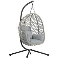 Outsunny Hanging Egg Chair, Rattan Swing Chair with Stand, Light Grey