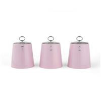Salter Retro Pink 3Pc Canister Set Tea, Coffee & Sugar, Embossed Lettering