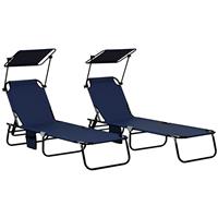 Outsunny 2 Piece Folding Sun Loungers with Adjustable Backrest, Dark Blue