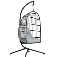 Outsunny Hanging Egg Chair, Outdoor Swing Chair with Stand, Dark/Light Grey
