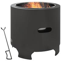 Outsunny Fire Pit, Round Metal Bonfire Stove with Poker, Black