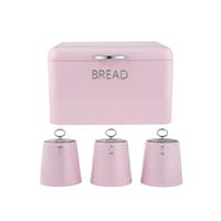 Salter Retro Pink Bread Bin & Canister Set: 4Pc Set, Embossed Lettering, Durable