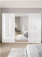 Prague High Gloss White 6 Door Mirrored Wardrobe with Hanging Rail & Shelves