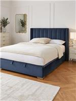 New Dakota Velvet Double Bed Blue | Wing Headboard | End Lift Storage