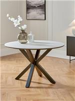 Arabella 120 cm Ceramic Round Dining Table Black & White FREE DELIVERY