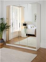 Palma 4 Door Mirrored Wardrobe White Freestanding With Shelves UK
