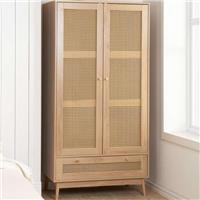 Croxley 2 Door 1 Drawer Oak Rattan Wardrobe Modern Boho Design