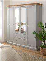 Hanna 4 Door 2 Drawer Mirrored Combi Wardrobe Grey Oak Storage Bedroom