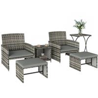 Outsunny 6 Piece Rattan Garden Furniture Set w/ Nesting Tables, Refurbished