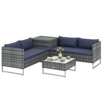 Outsunny Rattan Garden Furniture Set with Storage Table, Cushions, Refurbished