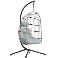 Outsunny Hanging Egg Chair, Outdoor Swing Chair with Stand, Grey, Refurbished