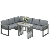 Outsunny 4 Piece Rattan Garden Furniture Set w/ 3 Loveseats, Table, Refurbished